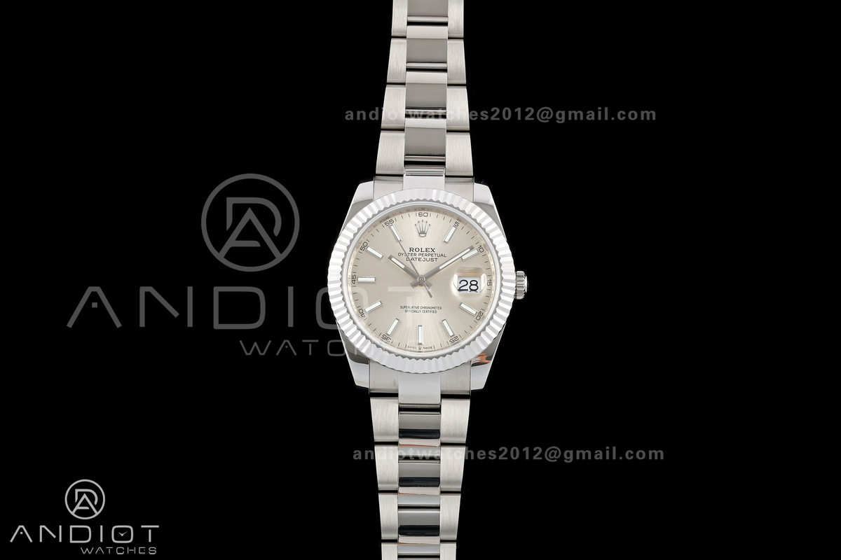 DateJust 41 126334 QF 1:1 Best Edition Silver Stick Dial on Oyster Bracelet JH3235 (Free Sprung)
